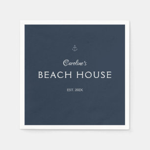 Serviette En Papier Nom personnalisé élégant moderne Marine Ancre bleu