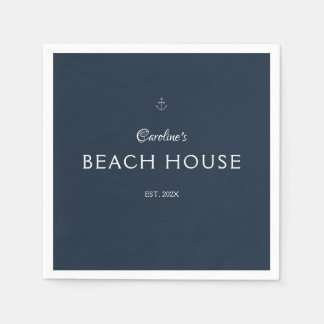 Serviette En Papier Nom personnalisé élégant moderne Marine Ancre bleu