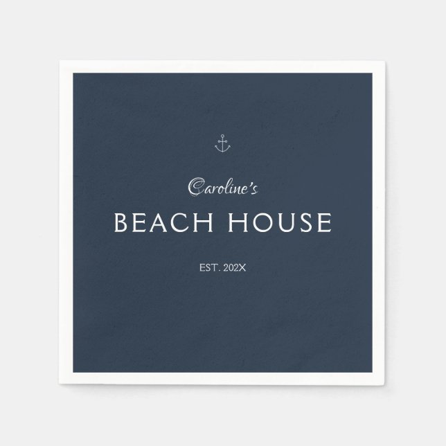 Serviette En Papier Nom personnalisé élégant moderne Marine Ancre bleu (Devant)