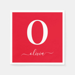 Serviette En Papier Nom personnalisé en écriture Monogramme Rouge et B