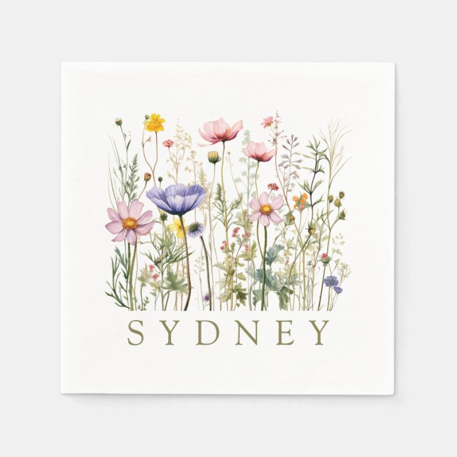 Serviette En Papier Nom personnalisé fleur sauvage (Devant)