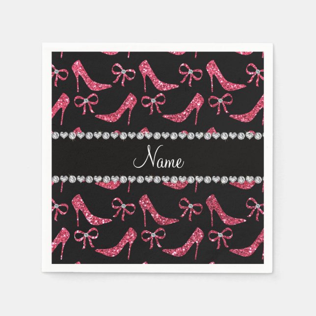 Serviette En Papier Nom personnalisé fuchsia parties scintillant rose  (Devant)