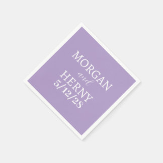 SERVIETTE EN PAPIER NOM PERSONNALISÉ MARIAGE LAVANDE MODERNE ÉLÉGANT