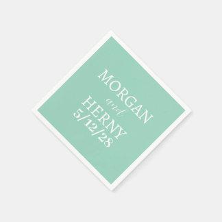SERVIETTE EN PAPIER NOM PERSONNALISÉ MARIAGE MODERNE STYLÉ MINT
