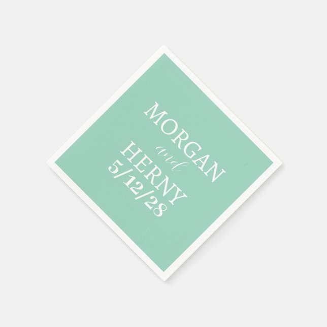 SERVIETTE EN PAPIER NOM PERSONNALISÉ MARIAGE MODERNE STYLÉ MINT (Coin)