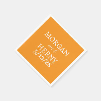 SERVIETTE EN PAPIER NOM PERSONNALISÉ MARIAGE MODERNE STYLÉ ORANGE