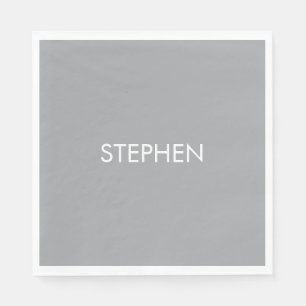 Serviette En Papier Nom personnalisé minimaliste gris 