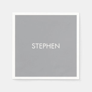 Serviette En Papier Nom personnalisé minimaliste gris 