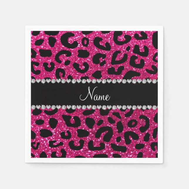 Serviette En Papier Nom personnalisé neon rose parties scintillant ros (Devant)