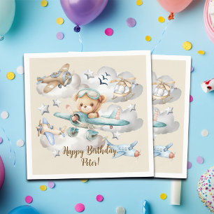 Serviette En Papier Nom personnalisé Pilote Teddy Bear fête d'annivers