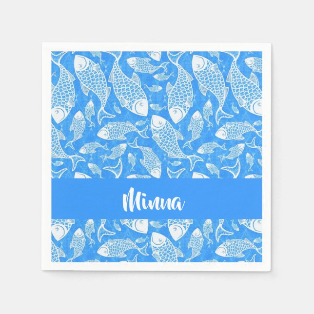 Serviette En Papier Nom personnalisé poisson blanc (Devant)