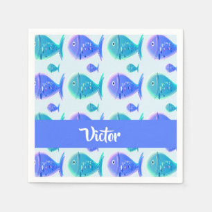 Serviette En Papier Nom personnalisé poisson bleu