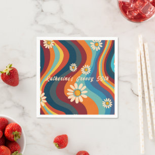 Serviette En Papier Nom personnalisé pour 50e anniversaire Rétro Groov