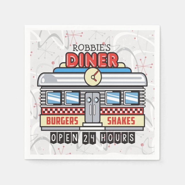 Serviette En Papier NOM Personnalisé Retro les années 50 Diner Signé C (Devant)