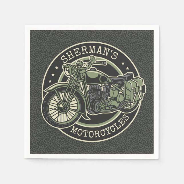 Serviette En Papier NOM personnalisé Retro Military Motorcycle Biker (Devant)