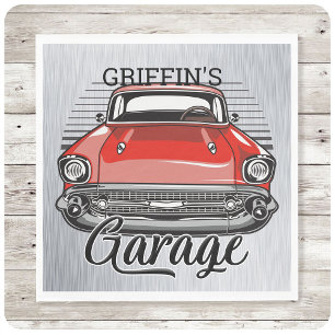 Serviette En Papier NOM personnalisé Retro Red Classic Car Garage