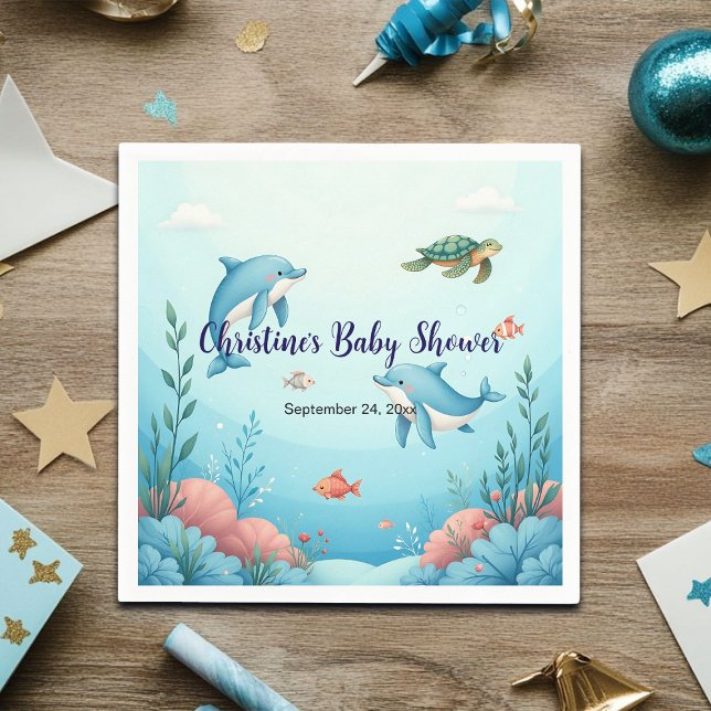 Serviette En Papier Nom personnalisé sous le Baby shower marin (Créateur téléchargé)