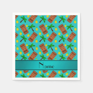 Serviette En Papier Nom personnalisé tiki turquoise ananas palmiers