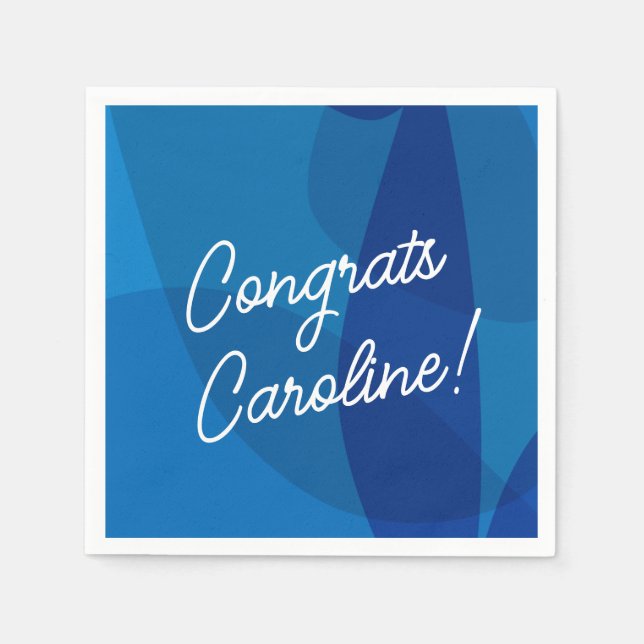 Serviette En Papier Nom personnalisé Vibrant Blue Favor Graduation (Devant)