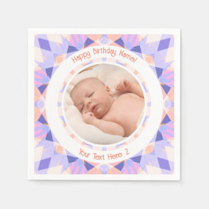 Serviette En Papier Nom photo personnalisé Age rose pourpre Anniversai