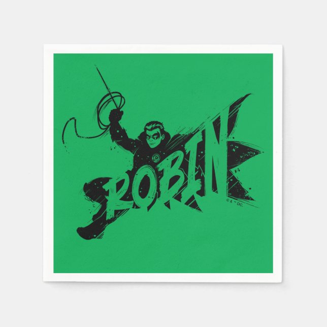 Serviette En Papier Nom Pinceau Encre Robin (Devant)