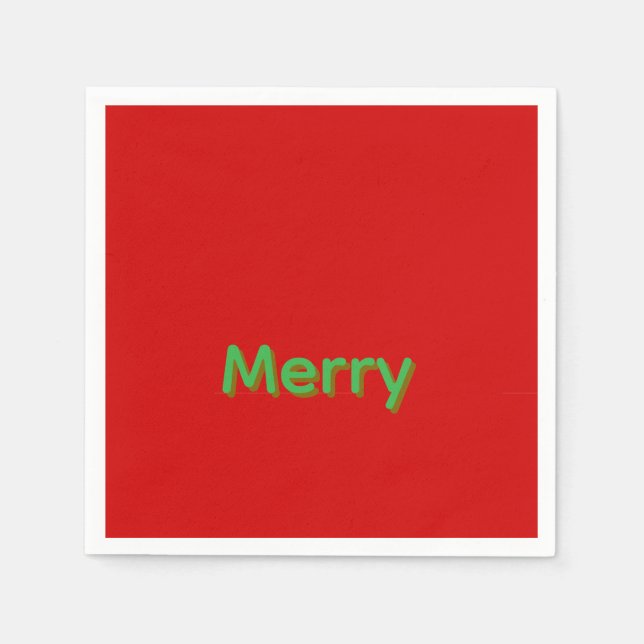 Serviette En Papier Nom vert joyeux sur fond rouge (Devant)