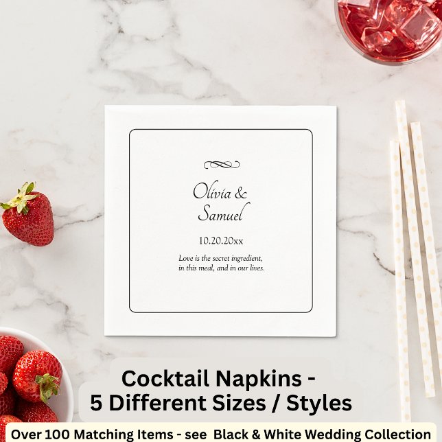 Serviette En Papier Noms Date Message Noir Blanc Infini Cocktail (Créateur téléchargé)