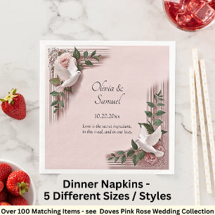 Serviette En Papier Noms Date Message Roses roses et colombes