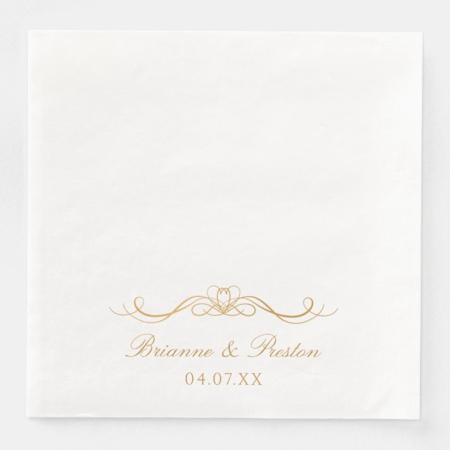 Serviette En Papier Noms Date Moderne Élégant Mariage Écriture Or (Devant)