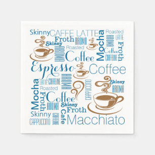 Serviette En Papier Noms de café bleu brun