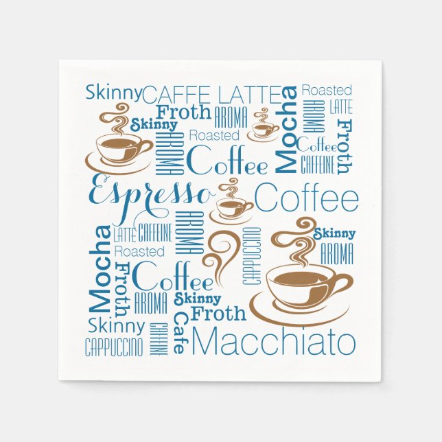 Serviette En Papier Noms de café bleu brun (Devant)