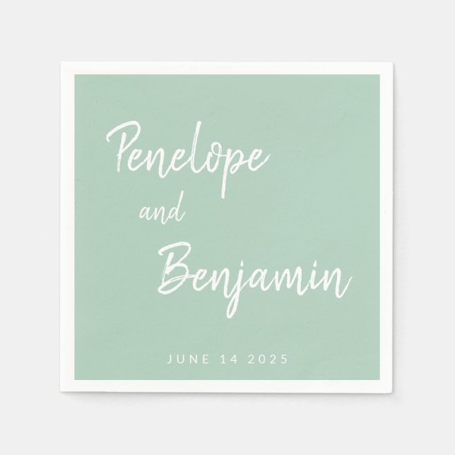 Serviette En Papier Noms de Couple Date de Mariage Écriture Blanche su (Devant)