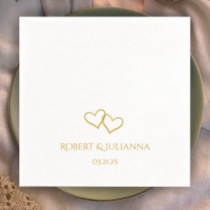 Serviette En Papier Noms de couple Date Simple Style Coeurs Mariage