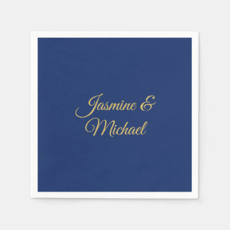 Serviette En Papier Noms de couple de calligraphie chic adorables bleu