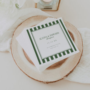 Serviette En Papier Noms de la mariée et du marié de mariage vert rayé