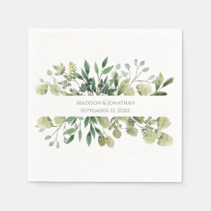 Serviette En Papier Noms de l'aquarelle de l'Eucalyptus mariage Date