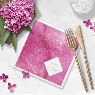 Serviette En Papier Noms de l'aquarelle du mariage Fuchsia ID954