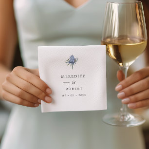 Serviette En Papier Noms de mariage au chardon à l'aquarelle bleue sim