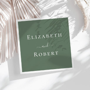 Serviette En Papier Noms de mariage de couple minimaliste Vert Sauge F