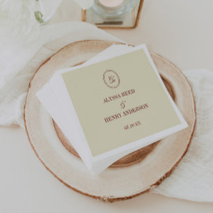 Serviette En Papier Noms de mariage élégants classiques en ivoire et c
