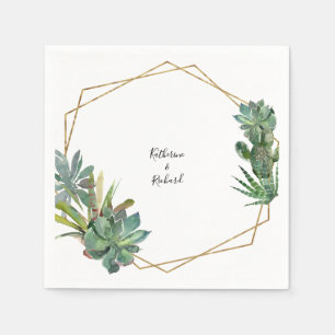 Serviette En Papier Noms de Mariage géométrique moderne Cactus Cocktai