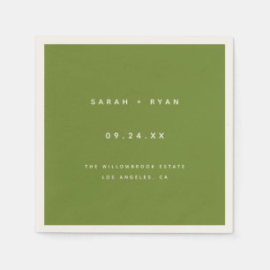 Serviette En Papier Noms de mariage personnalisés vert olive moderne