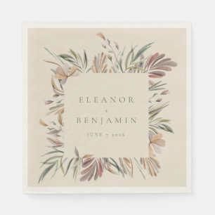 Serviette En Papier Noms de Mariages botaniques rustiques personnalisé