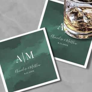 Serviette En Papier Noms de monogramme simple élégant Mariage vert