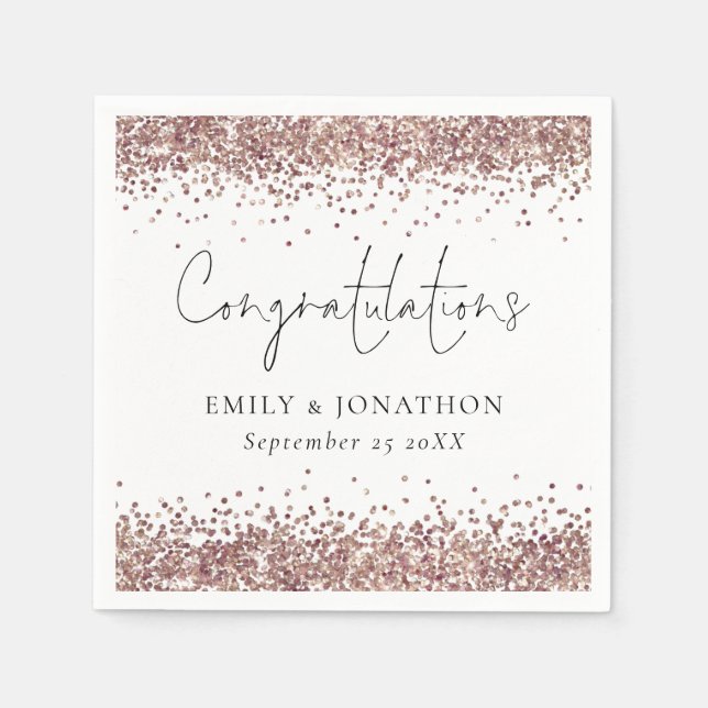 Serviette En Papier Noms de Parties scintillant rose Gold Félicitation (Devant)