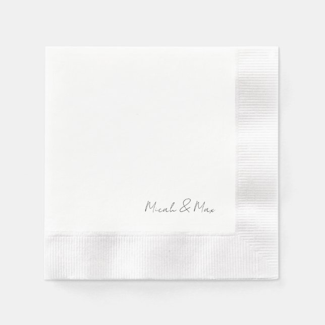 Serviette En Papier Noms De Script Moderne Simplement Blanc Coincés (Devant)
