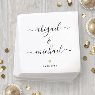 Serviette En Papier Noms de script modernes et Mariage de coeur simple