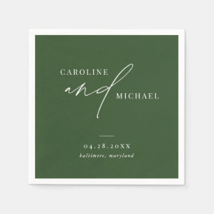 Serviette En Papier Noms de script modernes simples Mariage vert