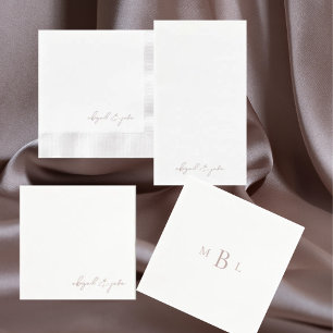 Serviette En Papier Noms de script or Rose simple moderne Mariage