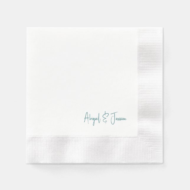 Serviette En Papier Noms de script personnalisés sarcelle Mariage  (Devant)